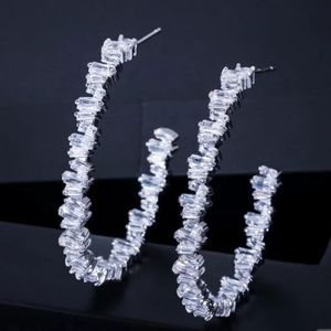 S925 BAUGUETTE CUT DROP HOOP EARRINGS